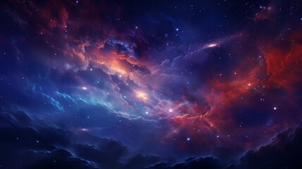 Fototapeta premium Stunning cosmic landscape featuring vibrant nebula and twinkling stars in deep space. Perfect for astronomy, science, and universe themes.