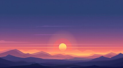 Obraz premium Stunning sunset over serene mountains, with vibrant colors and a calm atmosphere, perfect for relaxation and peaceful moments.