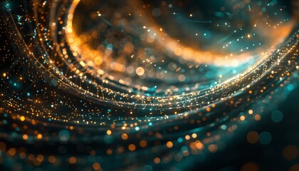 Description: Ultra-sharp photo of vibrant fiber optic connections in abstract tech background