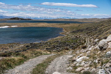 andscape of the surroundings of the village of Kosh Agach mountains with lakes and unusual...