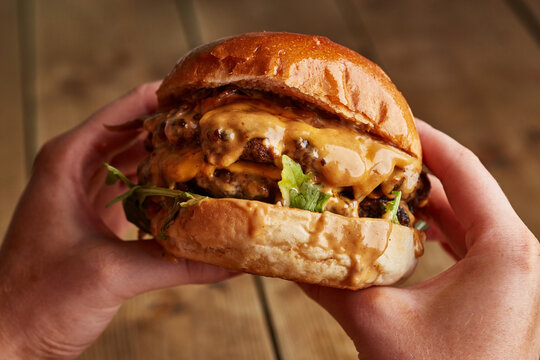 Double cheese beef burger with brioche bun