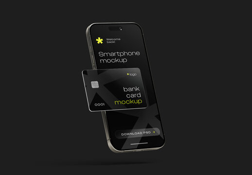 Smartphone with credit card mockup