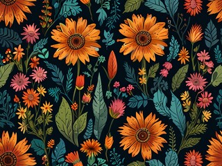 Boho botanical floral seamless pattern