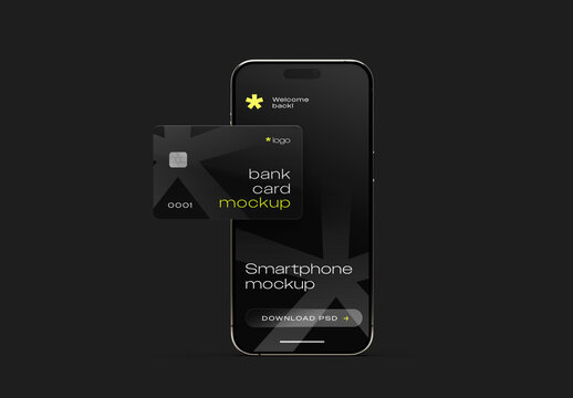 Smartphone with credit card mockup for Design and Branding Projects