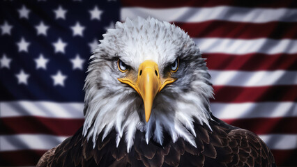 Bald Eagle Against USA Flag Background