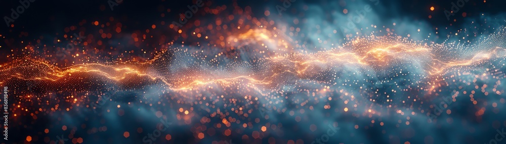 Poster abstract energy wave with orange and blue sparks, creating a dynamic and vibrant background. ideal f