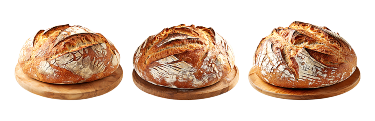 Bread assortment displayed on rustic wooden boards.