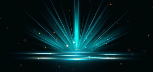 Obraz premium Abstract glowing green vertical lighting lines on dark background with lighting effect and sparkle with copy space for text. Luxury design style.