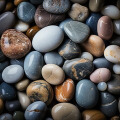 a close up of many rocks and pebbles on a beach