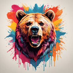Hand drawn a bear head mascot logo with colorful style for t-shirt design