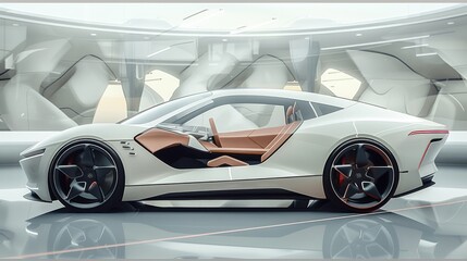 Side view. 3d work, of future concept car interior design, fashion product design. Generative AI.