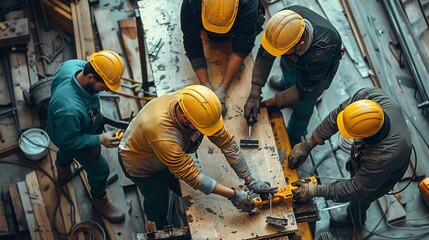 A group of skilled professionals working together on a project in the trade industry, showcasing craftsmanship and dedication. Generative AI.