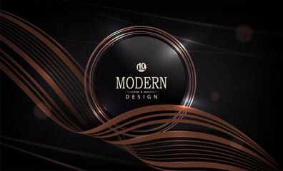 Illustration with a shiny gold frame with winding ribbons on a black background.