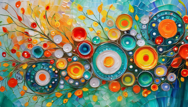 wundersch&ouml;nes abstraktes Muster mit bunten Kreisen gemalt als Banner oder Hintergrund - ki generiert 