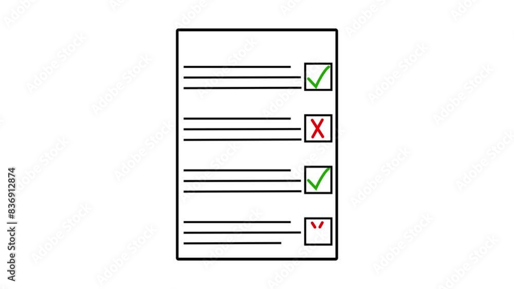 Fototapete paper document listing and adding tick checkmarks animation
