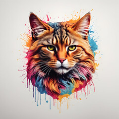 Hand drawn a cat head mascot logo with colorful style for t-shirt design