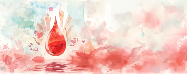 Artistic watercolor illustration honoring blood donors worldwide
