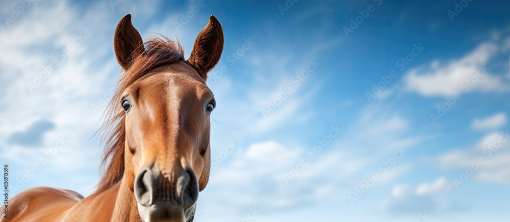 Poster Closeup of a horse making a humorous gaze towards the camera in a copy space image.