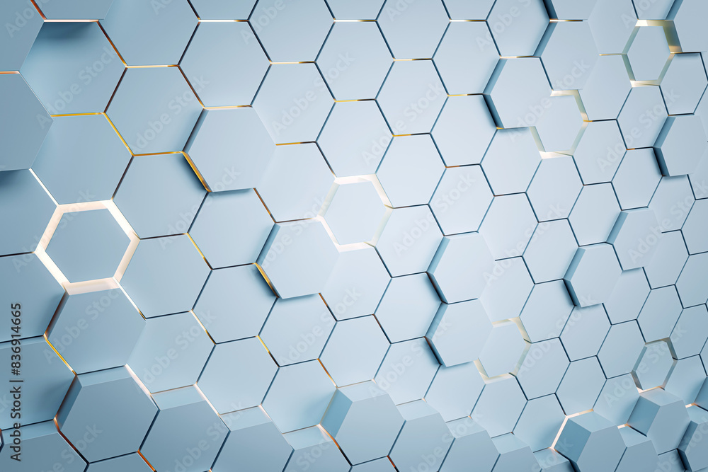 Aufkleber a geometric pattern of hexagons with blue tones and highlights, modern design concept on a light bac