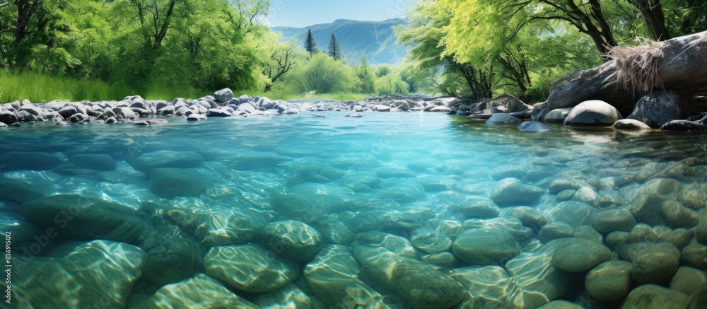 Poster the bubbling stream of clear water with a beautiful copy space image.