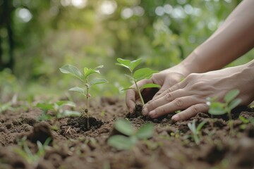 Fototapeta premium Planting trees for growth and environmental protection.