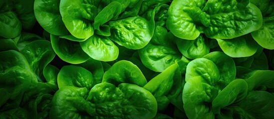 Fototapeta premium Fresh green salad leaves creating a leafy textured background with copy space image.