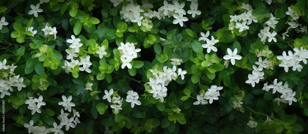 Aufkleber Backdrop of small flowers and green leaves creating a fresh nature scene with a background suitable for a copy space image.