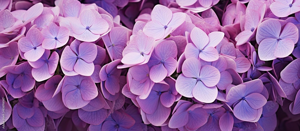 Poster close-up view of light purple hydrangea flowers with ample copy space image.