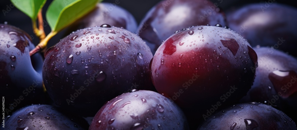 Aufkleber close-up macro image of fresh dark plums with copy space image.