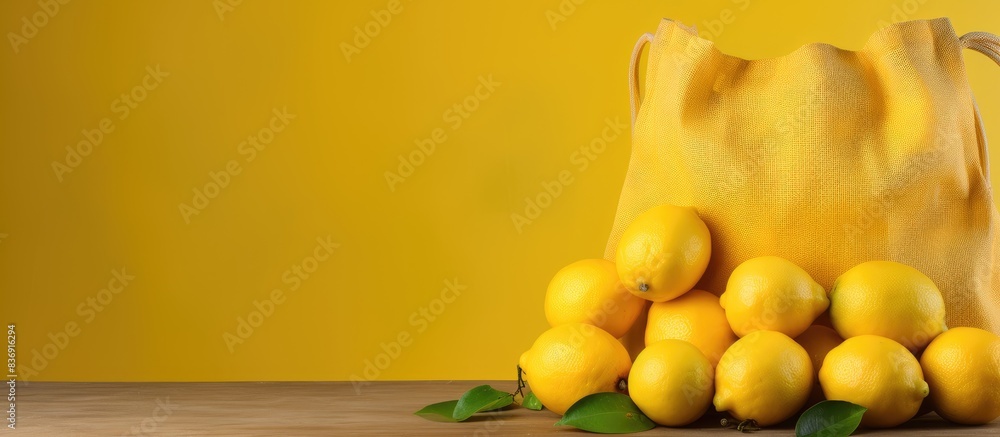 Aufkleber Lemons in yellow bag placed on table with copy space image.