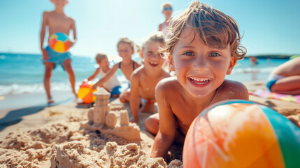 Happy kids at the sea