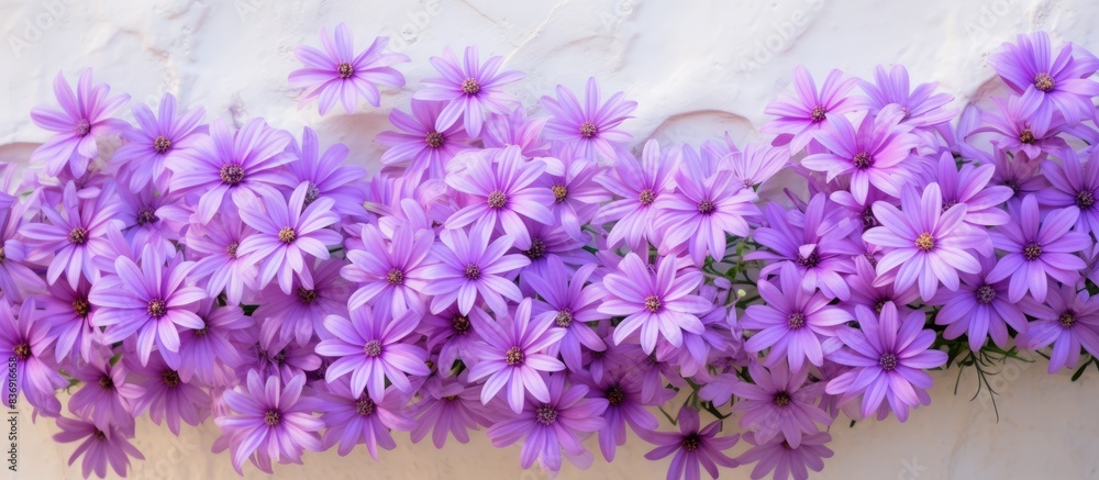 Poster pericallis senetti flowers elegantly displayed on the wall with a copy space image.