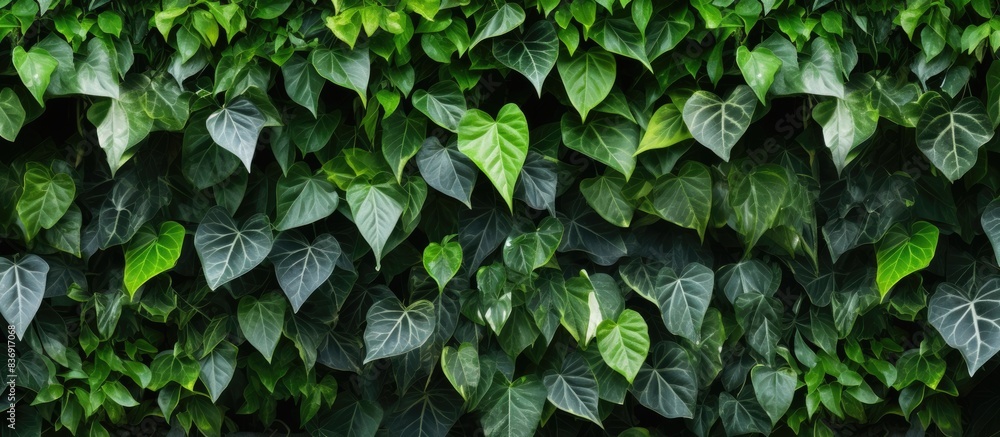 Poster Ivy-covered wall with a tropical pattern, a stylish design element for your project, complete with copy space image.
