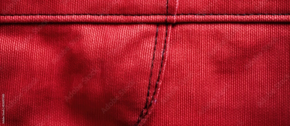 Poster detailed close-up shot of the texture of a red jeans shirt pocket fabric with a blank space in the i