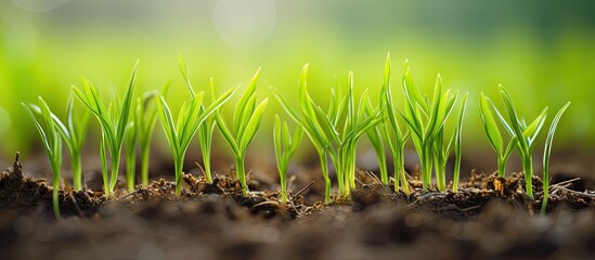 A cluster of young rice sprouts on display, ready-to-plant seedlings in a rice field, showcasing a rustic setting with copy space image.