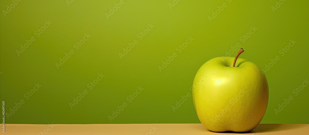 Poster isolated on cardboard paper, there is a copy space image of a green apple alongside a lemon.