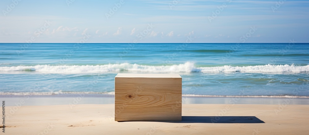 Poster wooden pedestal with copy space image for displaying your beach-inspired decor.
