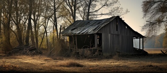 Abandoned barn shed left in a state of disrepair.