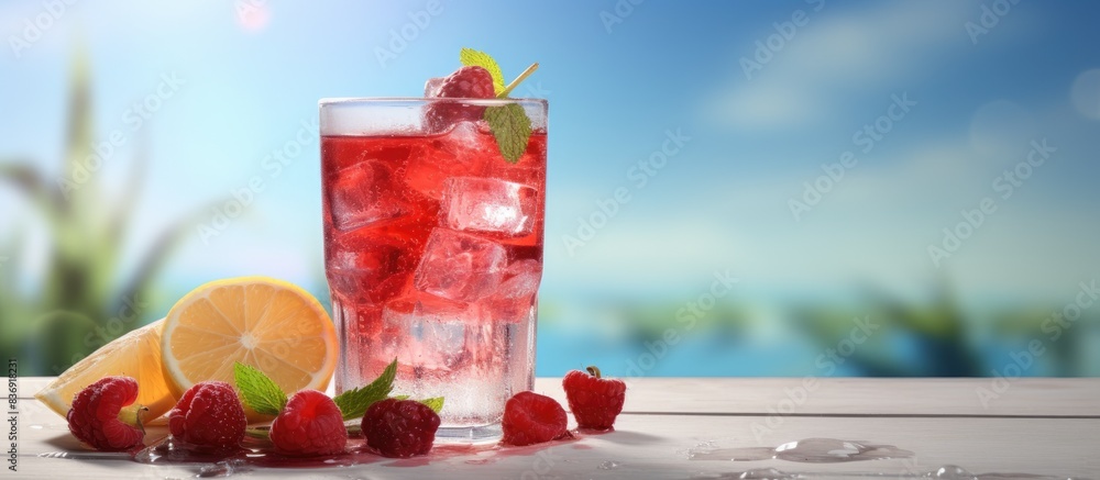 Poster a refreshing summer beverage perfect for sunny days with a copy space image.