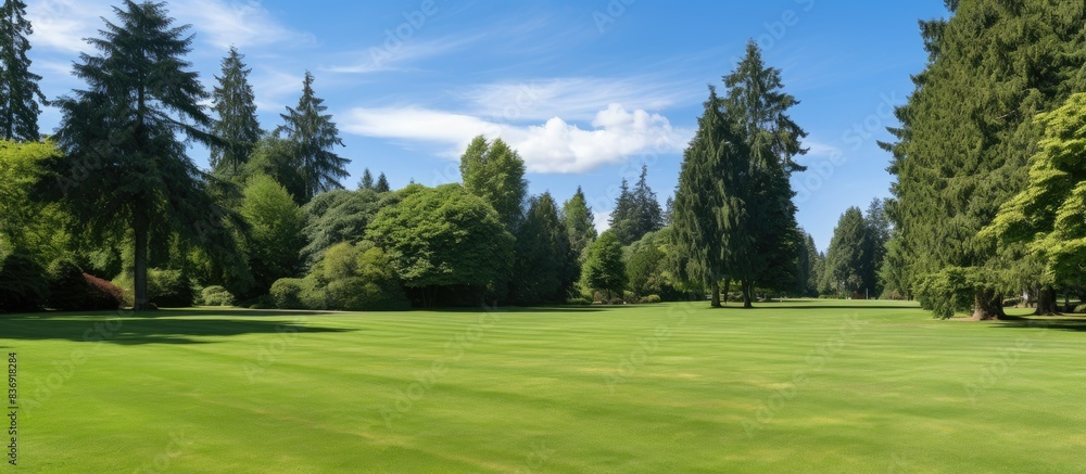 Poster park's verdant lawn provides a serene backdrop with ample copy space image.