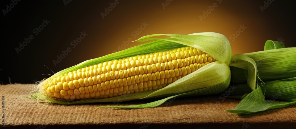 Poster corn on the cob presented in a professional indoor setting, with a clean, unobtrusive backdrop for p
