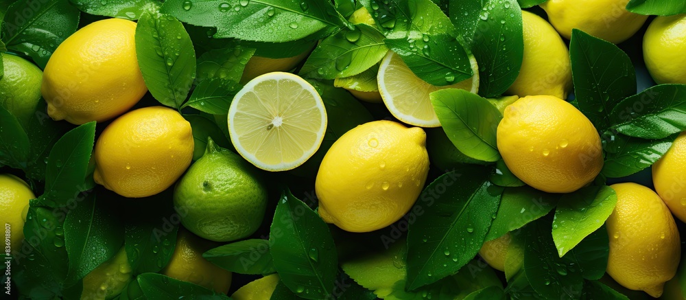 Aufkleber refreshing lemon water with fresh lemons and lush green plants, perfect for a tranquil setting with 