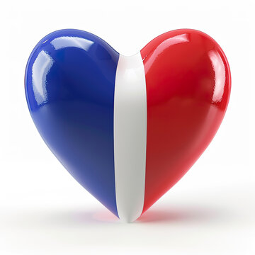 3d heart with the France flag on it, white background