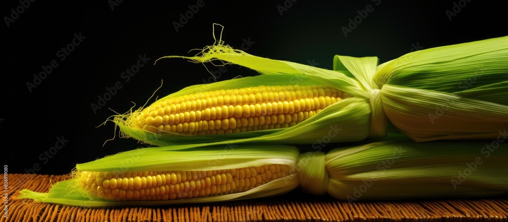 Poster corn on the cob presented in a professional indoor setting, with a clean, unobtrusive backdrop for p