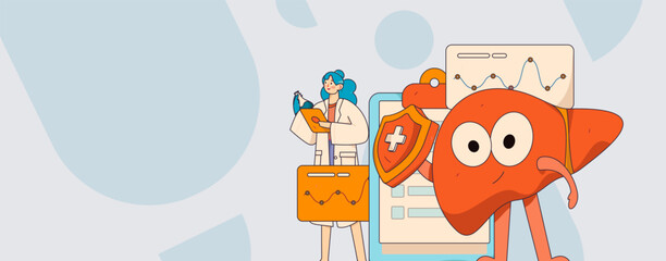 National Liver Protection Day Medical Characters Flat Vector Concept Operation Hand Drawn Illustration
