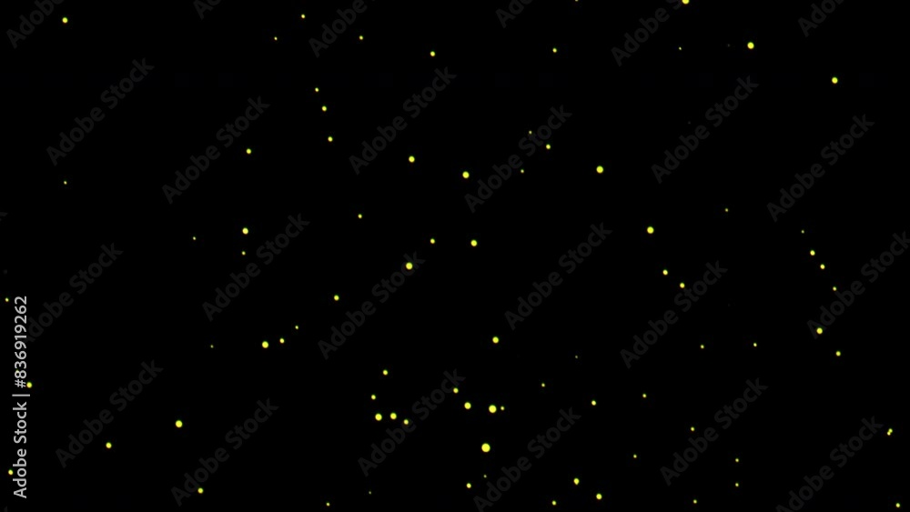 Poster flow up yellow gold star particles bokeh animation on black abstract background for screen project o