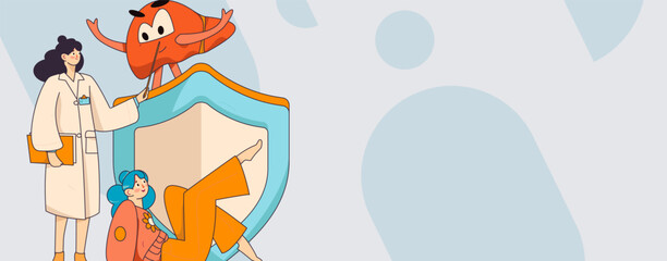 National Liver Protection Day Medical Characters Flat Vector Concept Operation Hand Drawn Illustration
