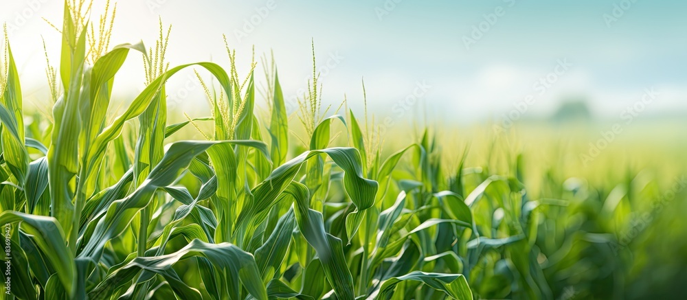 Poster lush green corn field with copy space image.