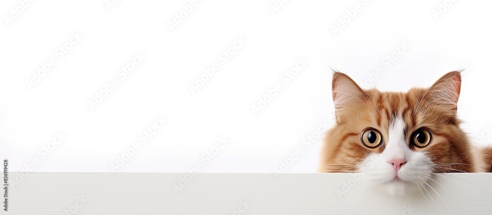 Aufkleber cat with a charming, amusing look on a white background, ideal for a copy space image.