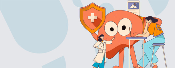 National Liver Protection Day Medical Characters Flat Vector Concept Operation Hand Drawn Illustration
